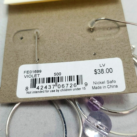 French connection hoop dangle with violet beads - Picture 3 of 3